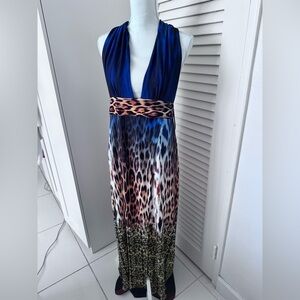 VENUS Blue and Leopard Print Maxi Dress
